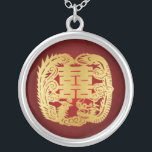 Drache u. Phoenix - doppeltes Glück-Symbol Versilberte Kette<br><div class="desc">Chinesisches Symbol für doppelte Glück-Rot-/Goldhalskette.  Mit Drachen und Phoenix.</div>