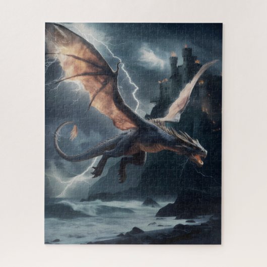 Drache über dem Schloss. Puzzle (Vertikal)