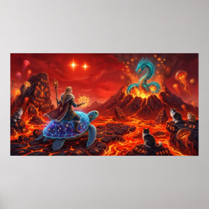 Drache und die Welt-Schildkröte — Viking-Feuer-Fan Poster