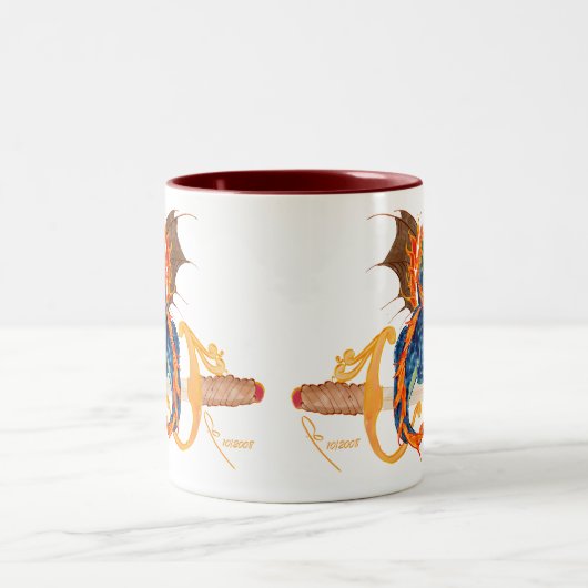 Drache und Klinge Zweifarbige Tasse (Mittel)
