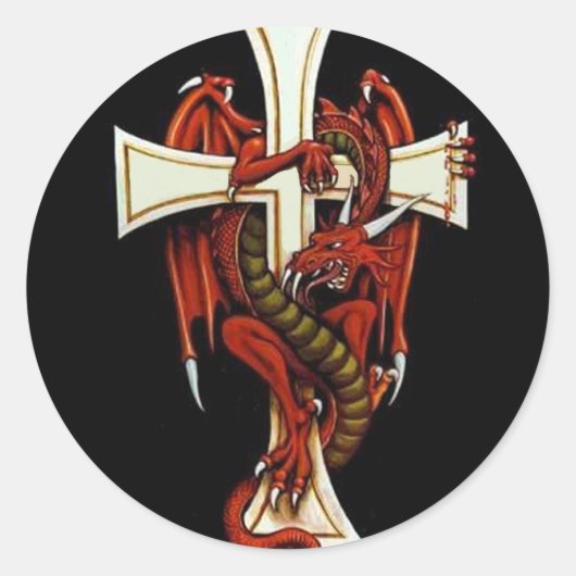 Drache und Kreuz Runder Aufkleber (Vorderseite)