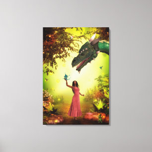 Drache und Mädchen Leinwanddruck