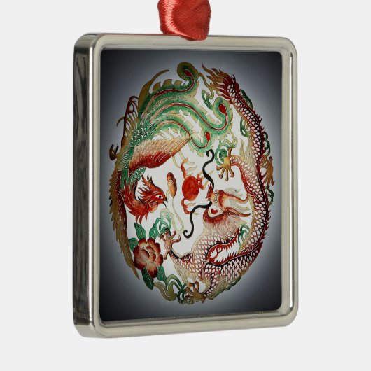 Drache und Phoenix-Schablone Silbernes Ornament (Rechts)