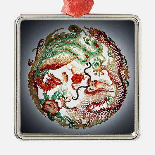 Drache und Phoenix-Schablone Silbernes Ornament (Vorne)