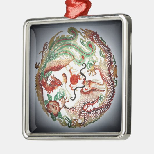 Drache und Phoenix-Schablone Silbernes Ornament (Links)