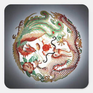 Drache und Phönix-Stencil Quadratischer Aufkleber