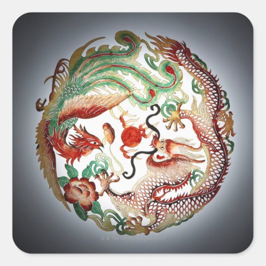 Drache und Phönix-Stencil Quadratischer Aufkleber (Vorderseite)