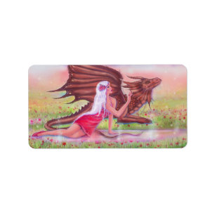 Drache und Prinzessin "Poppy and Polly" von Renee Adressaufkleber