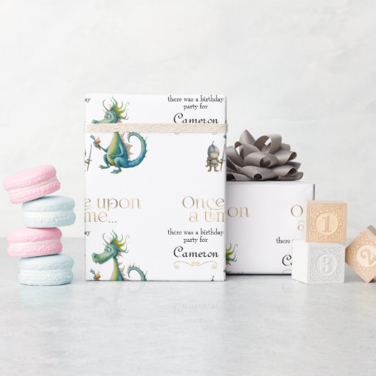 Drache und Ritter der klassischen Märchen Geschenkpapier (Babyparty)