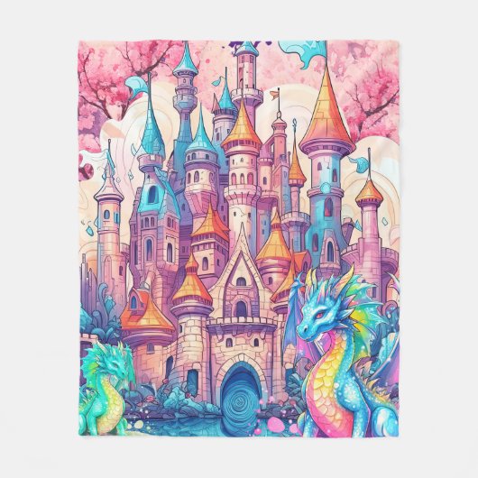 Drache und Schloss Fleecedecke (Vorderseite)