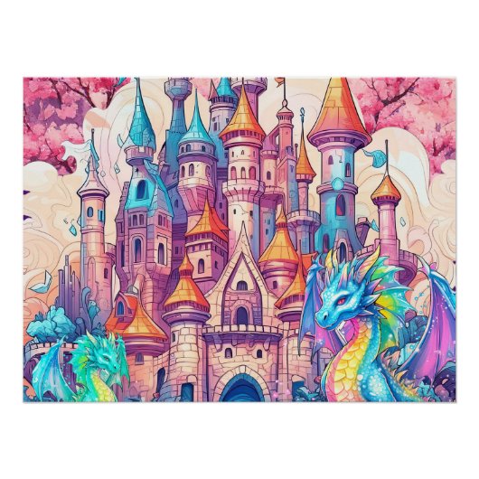 Drache und Schloss Poster (Vorderseite)
