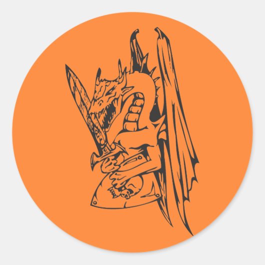 Drache und Schwert Runder Aufkleber (Vorderseite)