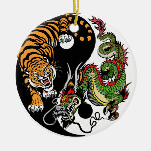 Drache und Tiger yin Yang Keramikornament