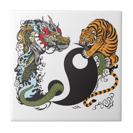 Drache und Tiger yin Yang-Symbol Fliese (Vorderseite)