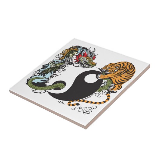 Drache und Tiger yin Yang-Symbol Fliese (Seite)