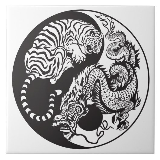 Drache und Tiger yin Yang-Symbol Fliese (Vorderseite)