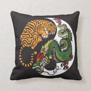 Drache und Tiger yin Yang-Symbol Kissen