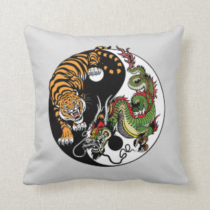 Drache und Tiger yin Yang-Symbol Kissen
