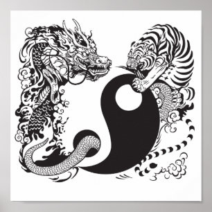 Drache und Tiger yin Yang-Symbol Poster