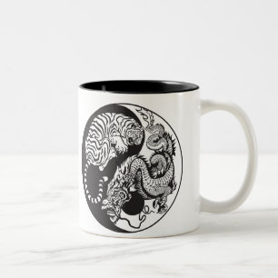 Drache und Tiger yin Yang-Symbol Zweifarbige Tasse