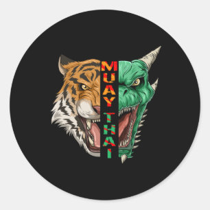 Drache und Tigerkopf - Muay Thai und Kickboxen G Runder Aufkleber