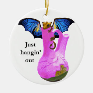 Drache und Vase Keramikornament