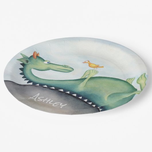 Drache und Vogel Pappteller (Schrägansicht)