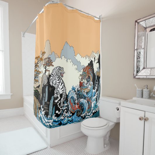 Drache und weißer Tiger. Illustration durch Insima Duschvorhang (Beispiel)