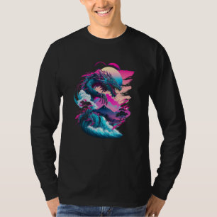 Drache Vaporwave Abstrakte Landschaft Mond Baum Wa T-Shirt