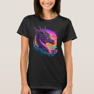Drache Vaporwave Abstrakte Landschaft Mond Baum Wa T-Shirt