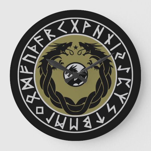 Drache Viking Rune Schutz Große Wanduhr (Vorderseite)