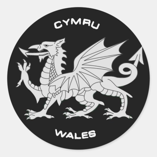 Drache von Wales (Cymru) in Schwarz und Grau Runder Aufkleber (Vorderseite)