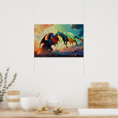Drache vs Pegasus - Fantasy Kunst Poster (Küche)