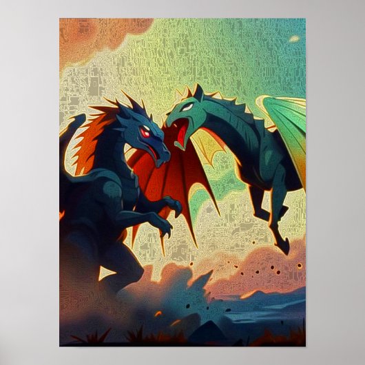 Drache vs Pegasus - Fantasy Kunst Poster (Vorne)