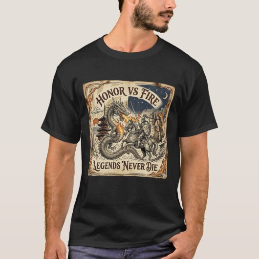 Drache vs. Ritter Tattoo Fantasy T-Shirt (Vorderseite)