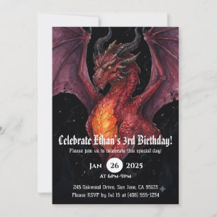 Drache Wasserfarbe Geburtstag Einladung