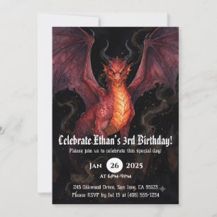 Drache Wasserfarbe Geburtstag Einladung