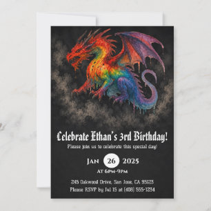 Drache Wasserfarbe Geburtstag Einladung
