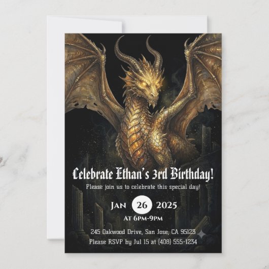 Drache Wasserfarbe Geburtstag Einladung (Vorderseite)