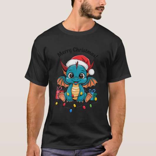 Drache Weihnachtspullover Drache Lichterkette süß  T-Shirt (Vorderseite)