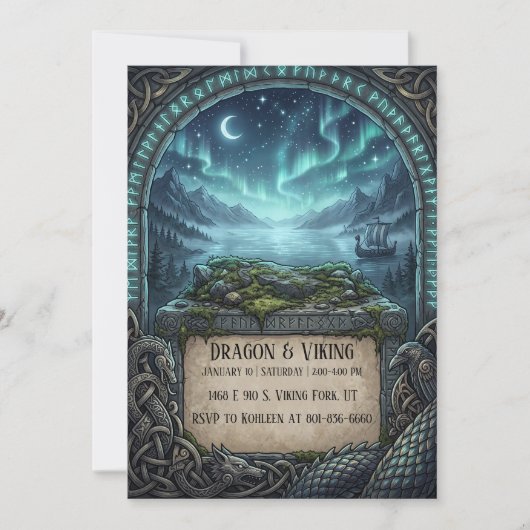 Drache & Wikinger Geburtstag Einladung (Vorderseite)
