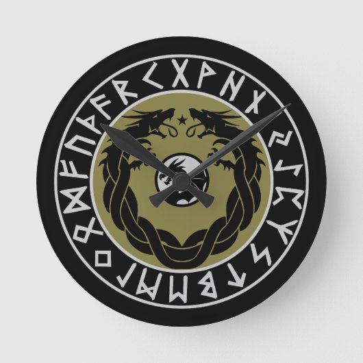 Drache Wikinger Rune Schutz Runde Wanduhr (Vorderseite)