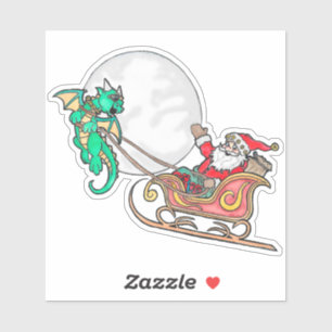Drache zieht den Schlitten des Weihnachtsmannes Aufkleber