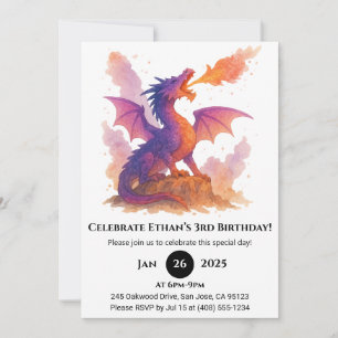 Drache zum Geburtstag beim glutroten Sonnenunterga Einladung
