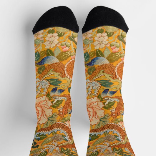 DRACHEN AMONG PFINGSTROSEN,BLUMEN,GRÜNE BLÄTTER Fl Socken (Oben)