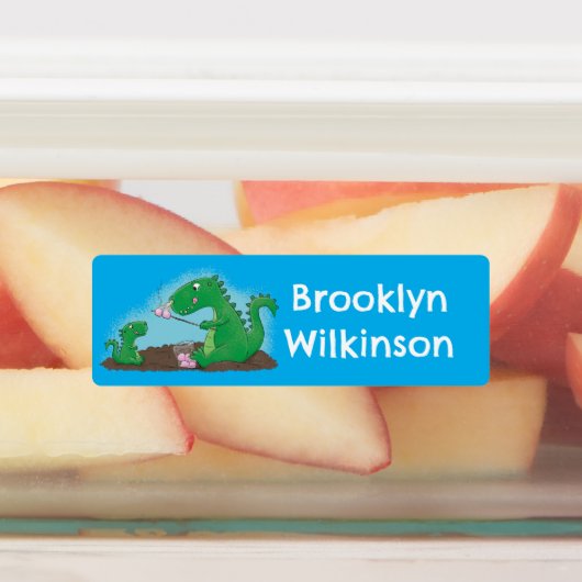 Drachen brösten Marshmallows Cartoon personalisier Etiketten (Befestigt)