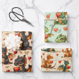 Drachen, die den Valentinstag des Herzens halten Geschenkpapier Set