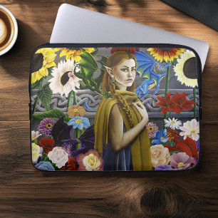 Drachen-Elfen-Jungfrau Verzauberter Blumengarten F Laptopschutzhülle