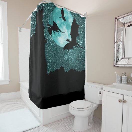 Drachen fliegen, Morgenbergschloss/Mond Duschvorhang (Beispiel)