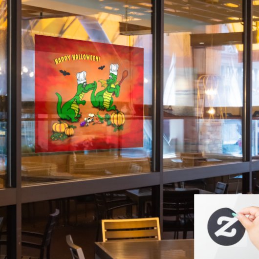 Drachen - Frohe Halloween! Heute werde ich kochen Fensteraufkleber (Restaurantfenster)